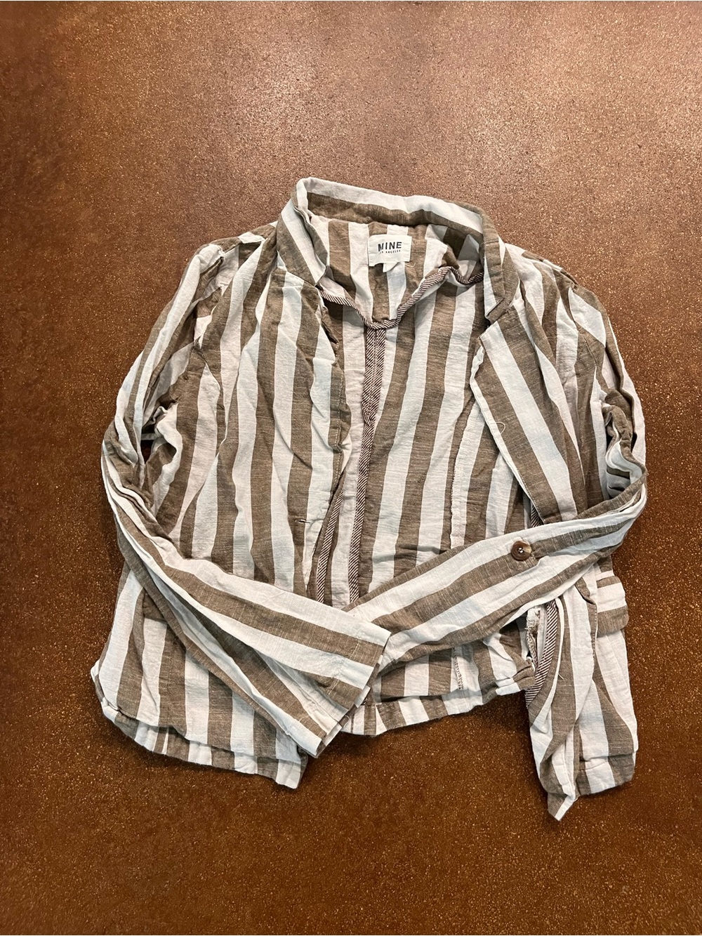 MINE Striped Button-Down Shirt in Taupe & White